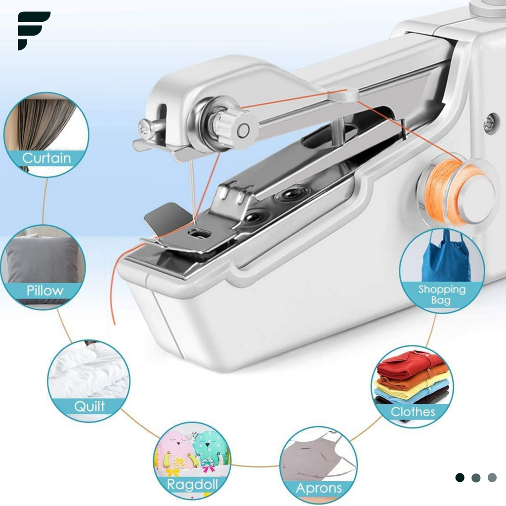 Mini Portable Handy Sewing Machine - Handheld Electric Stitch Household Tool for Kids Clothing, Fabric, Home & Travel Use | White Color - Battery-Powered (4 AA Batteries Not Included) - Adult Easy Hand Sewing Needlework Fabrics & Clothes - Handy Stapler