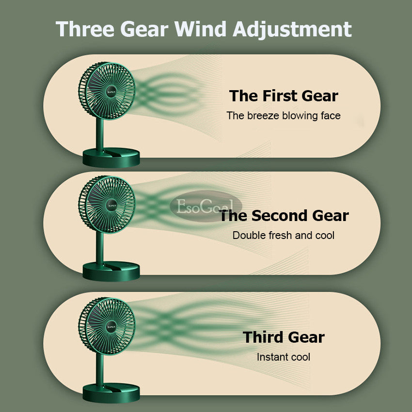 Electric Fan Mini Foldable Telescopic Fan Low Noise Portable Folding Telescopic Small Desktop Fan High Battery Life USB Rechargeable Floor Fan For Student Dormitory Home Outdoor Camping Office