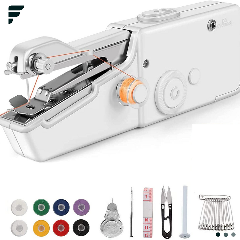 Mini Portable Handy Sewing Machine - Handheld Electric Stitch Household Tool for Kids Clothing, Fabric, Home & Travel Use | White Color - Battery-Powered (4 AA Batteries Not Included) - Adult Easy Hand Sewing Needlework Fabrics & Clothes - Handy Stapler