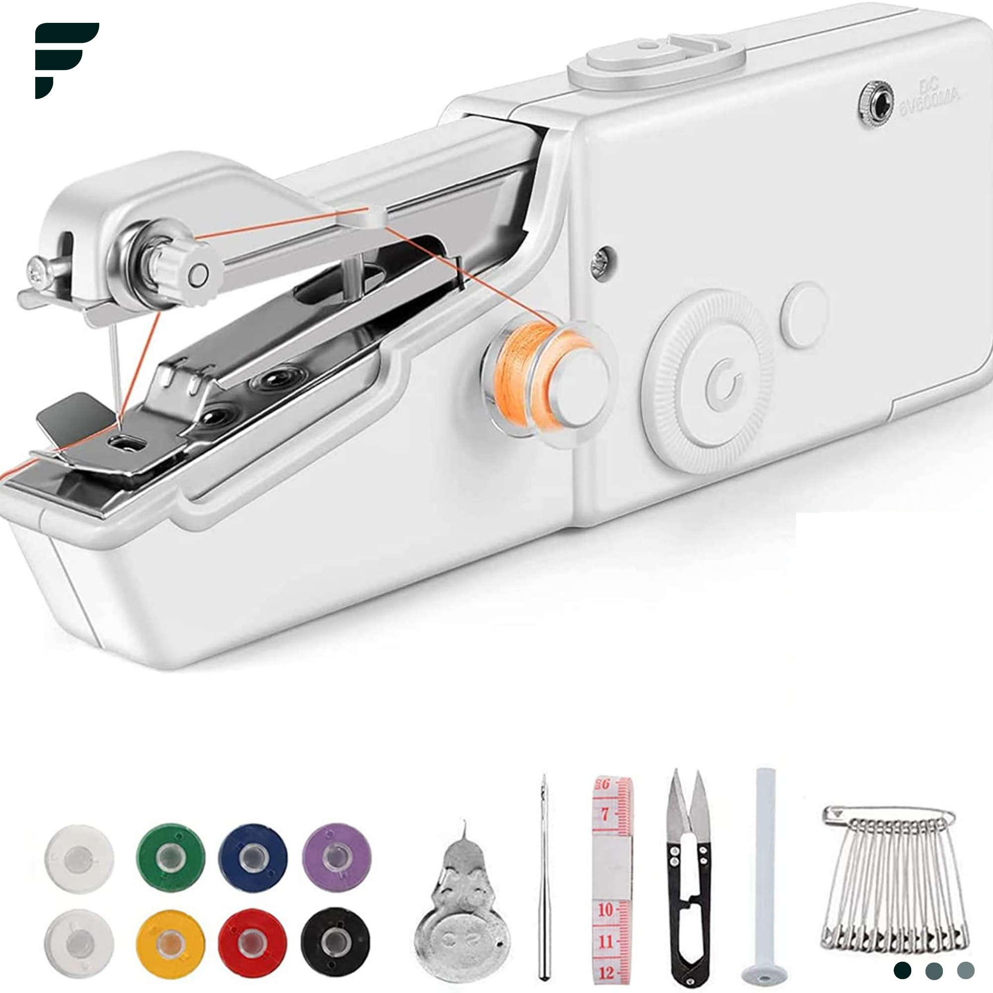 Mini Portable Handy Sewing Machine - Handheld Electric Stitch Household Tool for Kids Clothing, Fabric, Home & Travel Use | White Color - Battery-Powered (4 AA Batteries Not Included) - Adult Easy Hand Sewing Needlework Fabrics & Clothes - Handy Stapler