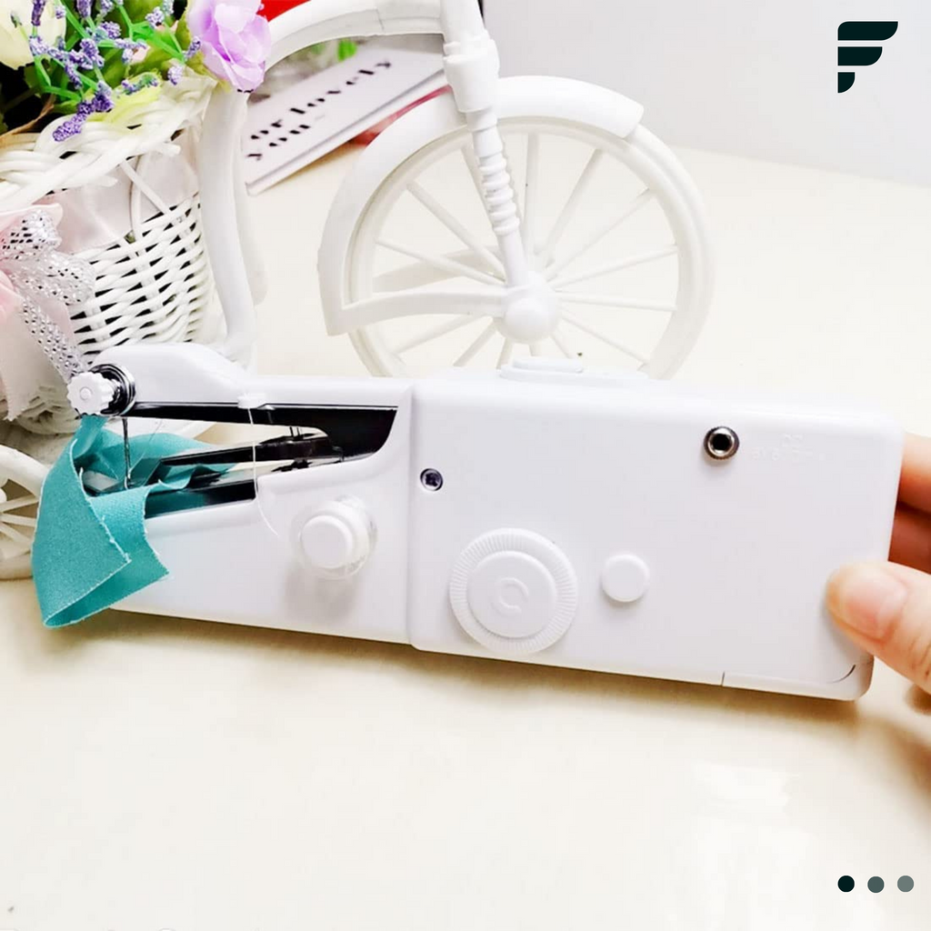Mini Portable Handy Sewing Machine - Handheld Electric Stitch Household Tool for Kids Clothing, Fabric, Home & Travel Use | White Color - Battery-Powered (4 AA Batteries Not Included) - Adult Easy Hand Sewing Needlework Fabrics & Clothes - Handy Stapler