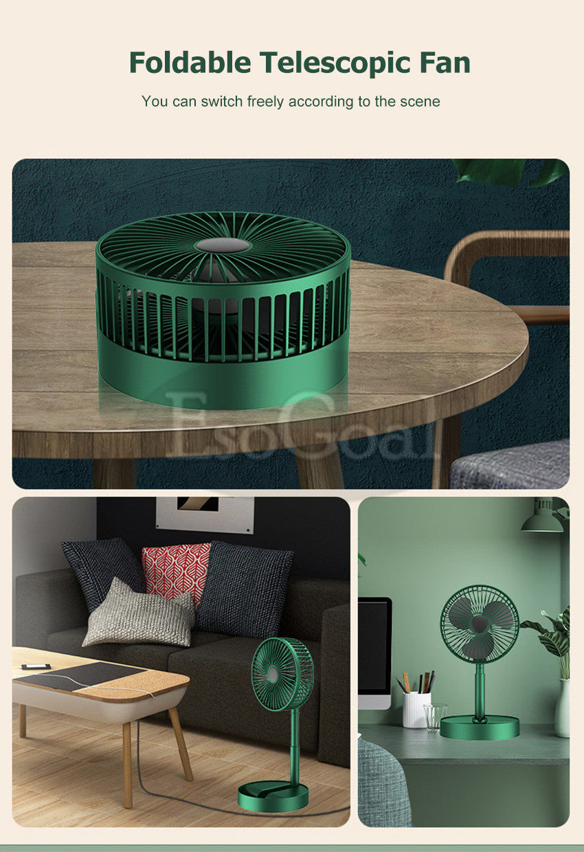 Electric Fan Mini Foldable Telescopic Fan Low Noise Portable Folding Telescopic Small Desktop Fan High Battery Life USB Rechargeable Floor Fan For Student Dormitory Home Outdoor Camping Office