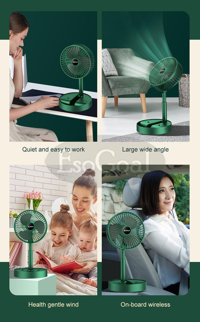 Electric Fan Mini Foldable Telescopic Fan Low Noise Portable Folding Telescopic Small Desktop Fan High Battery Life USB Rechargeable Floor Fan For Student Dormitory Home Outdoor Camping Office
