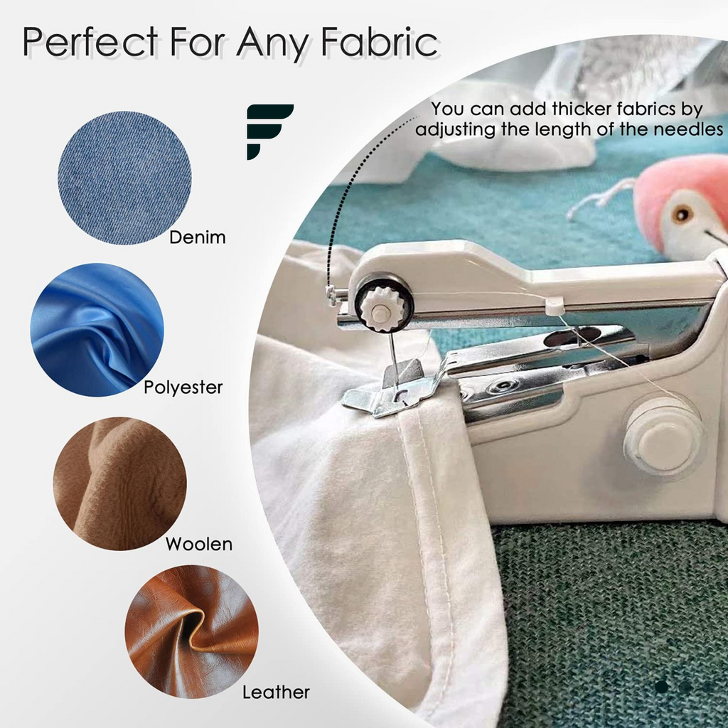 Mini Portable Handy Sewing Machine - Handheld Electric Stitch Household Tool for Kids Clothing, Fabric, Home & Travel Use | White Color - Battery-Powered (4 AA Batteries Not Included) - Adult Easy Hand Sewing Needlework Fabrics & Clothes - Handy Stapler