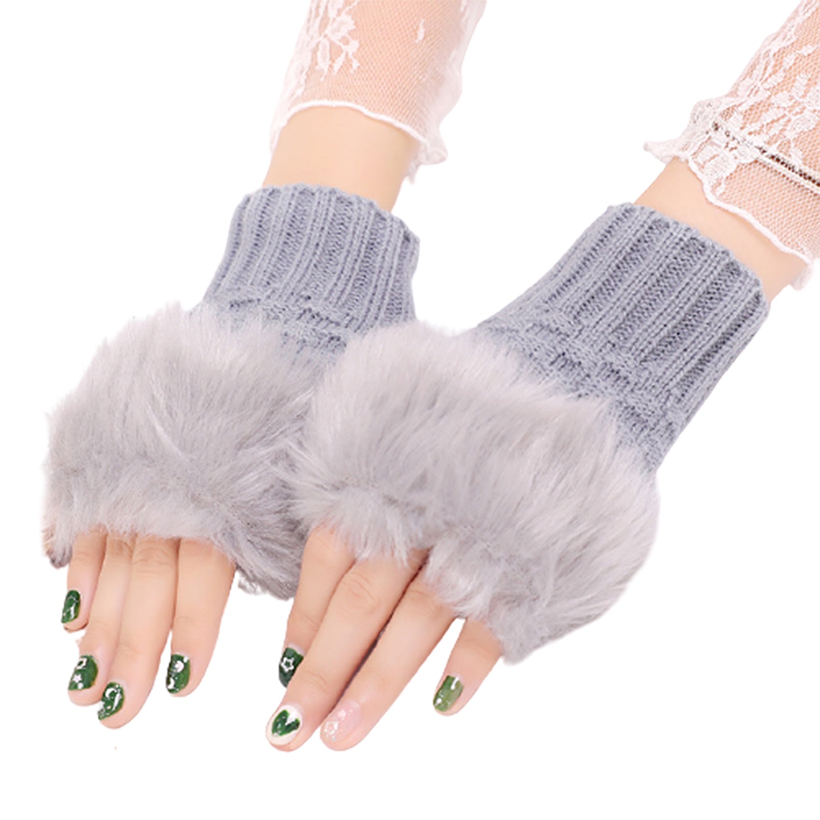 women Gloves stylish Hand Winter warm Half Finger mitten Ladies woolen Gloves