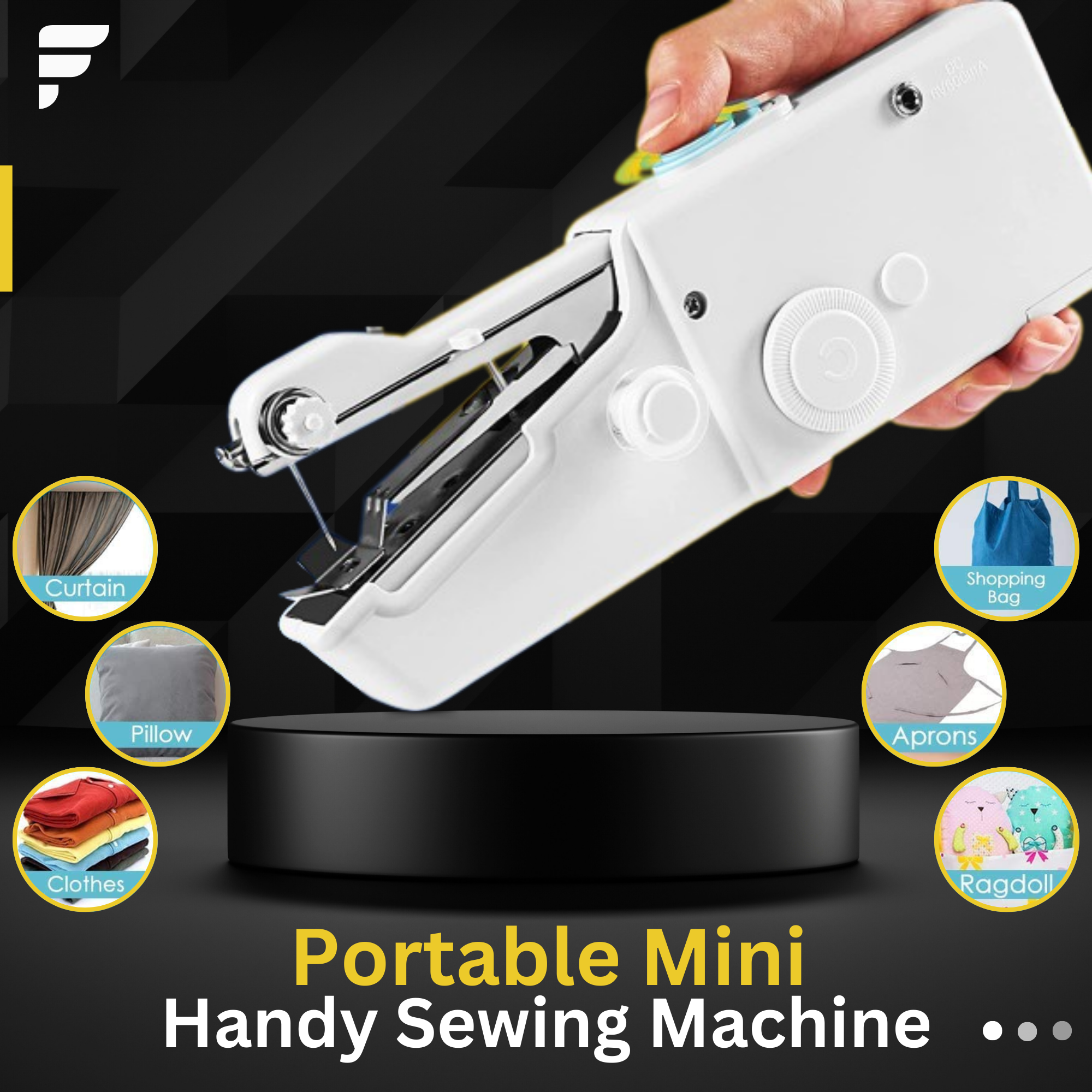 Mini Portable Handy Sewing Machine - Handheld Electric Stitch Household Tool for Kids Clothing, Fabric, Home & Travel Use | White Color - Battery-Powered (4 AA Batteries Not Included) - Adult Easy Hand Sewing Needlework Fabrics & Clothes - Handy Stapler