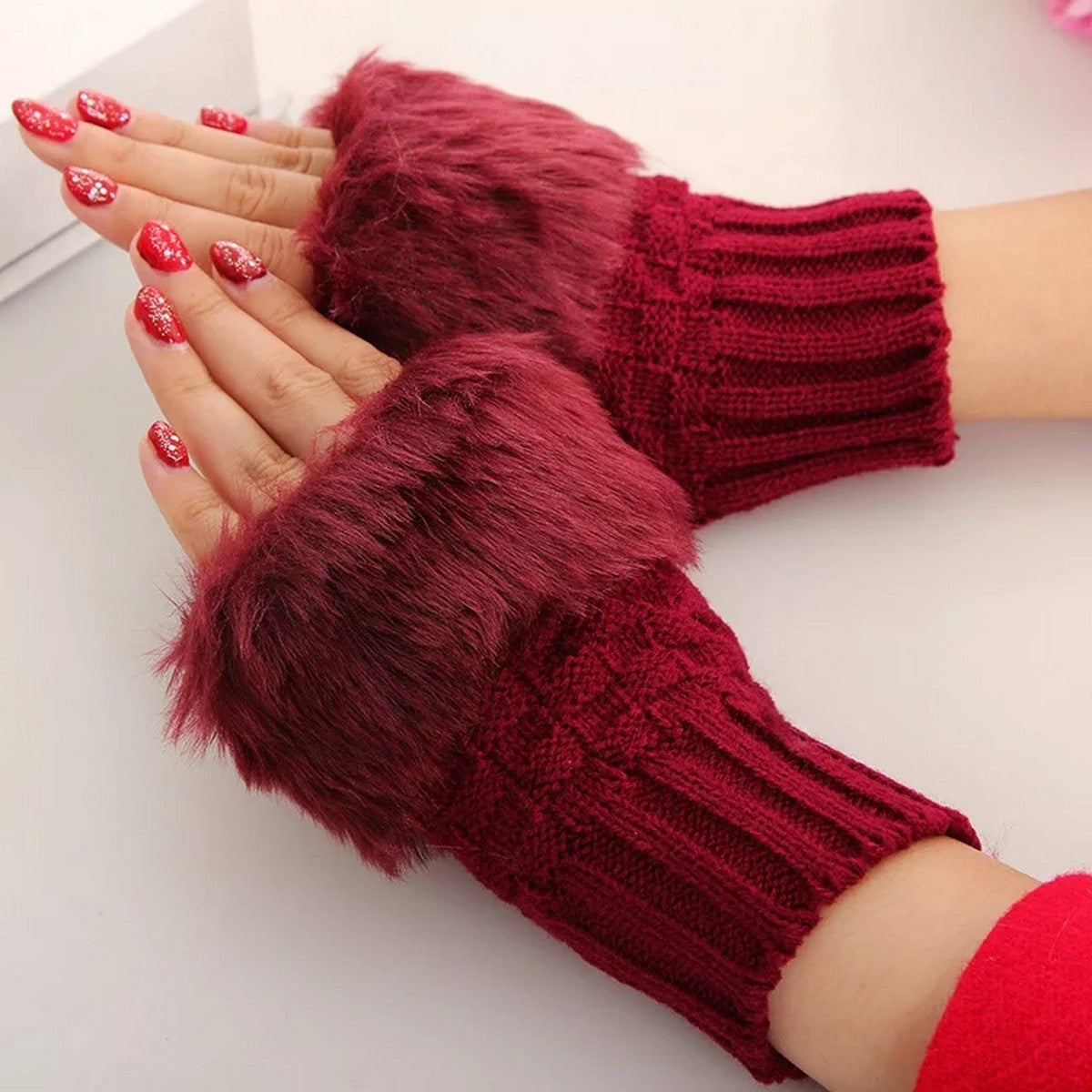 women Gloves stylish Hand Winter warm Half Finger mitten Ladies woolen Gloves