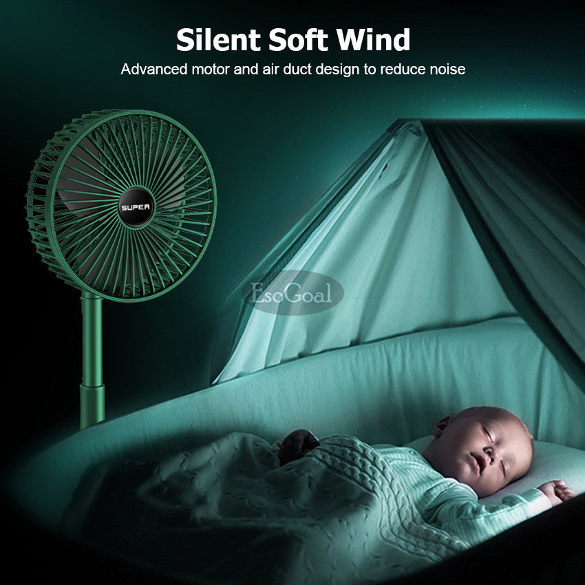 Electric Fan Mini Foldable Telescopic Fan Low Noise Portable Folding Telescopic Small Desktop Fan High Battery Life USB Rechargeable Floor Fan For Student Dormitory Home Outdoor Camping Office