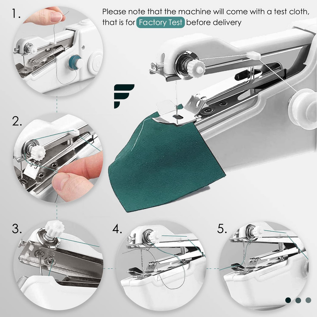 Mini Portable Handy Sewing Machine - Handheld Electric Stitch Household Tool for Kids Clothing, Fabric, Home & Travel Use | White Color - Battery-Powered (4 AA Batteries Not Included) - Adult Easy Hand Sewing Needlework Fabrics & Clothes - Handy Stapler