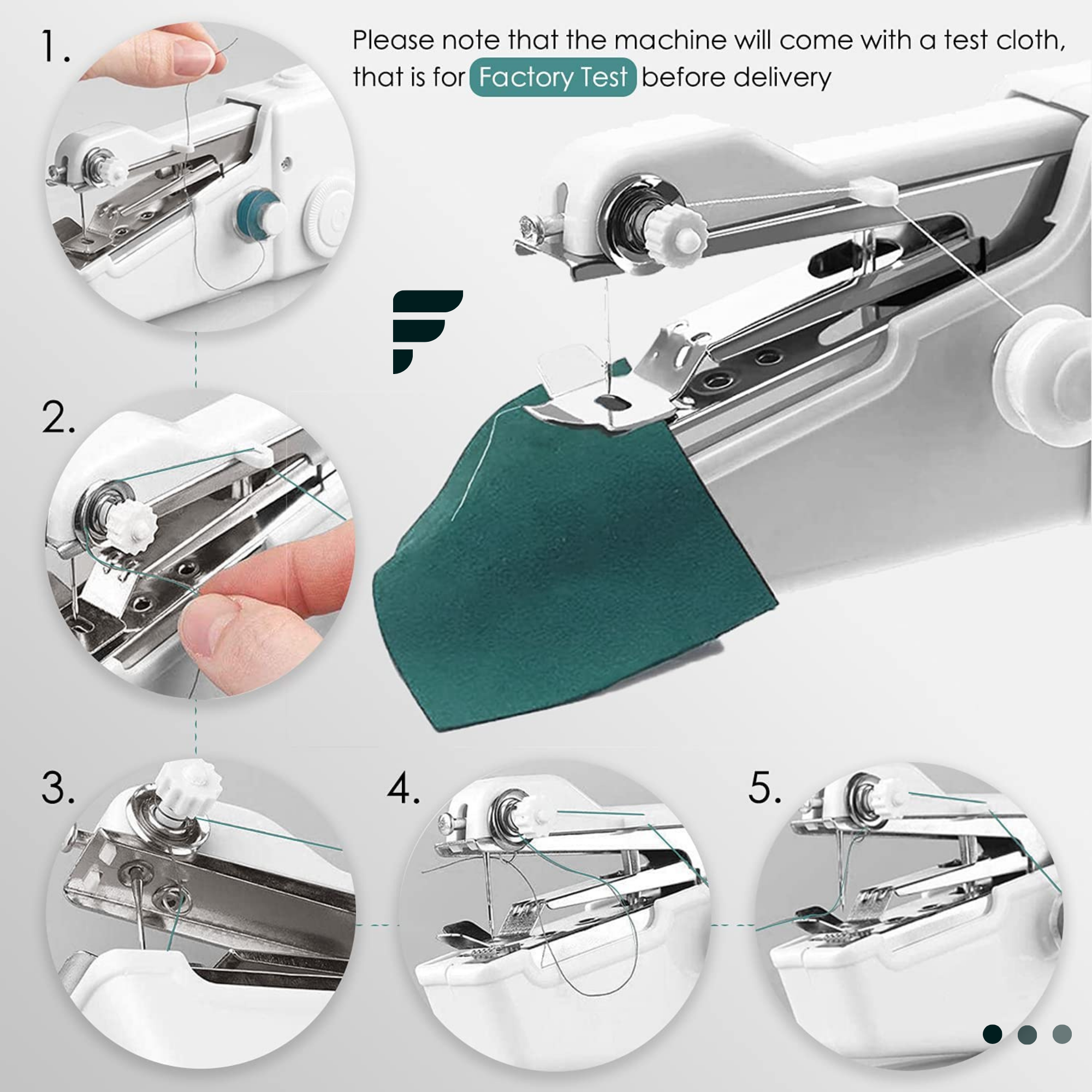 Mini Portable Handy Sewing Machine - Handheld Electric Stitch Household Tool for Kids Clothing, Fabric, Home & Travel Use | White Color - Battery-Powered (4 AA Batteries Not Included) - Adult Easy Hand Sewing Needlework Fabrics & Clothes - Handy Stapler