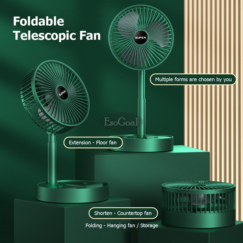 Electric Fan Mini Foldable Telescopic Fan Low Noise Portable Folding Telescopic Small Desktop Fan High Battery Life USB Rechargeable Floor Fan For Student Dormitory Home Outdoor Camping Office
