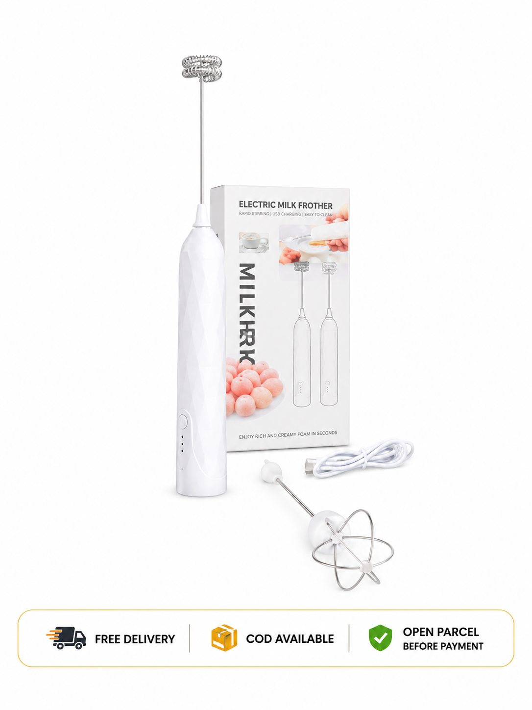 USB Rechargeable 2-in-1 Milk Frother & Egg Beater | Handheld Coffee Mixer