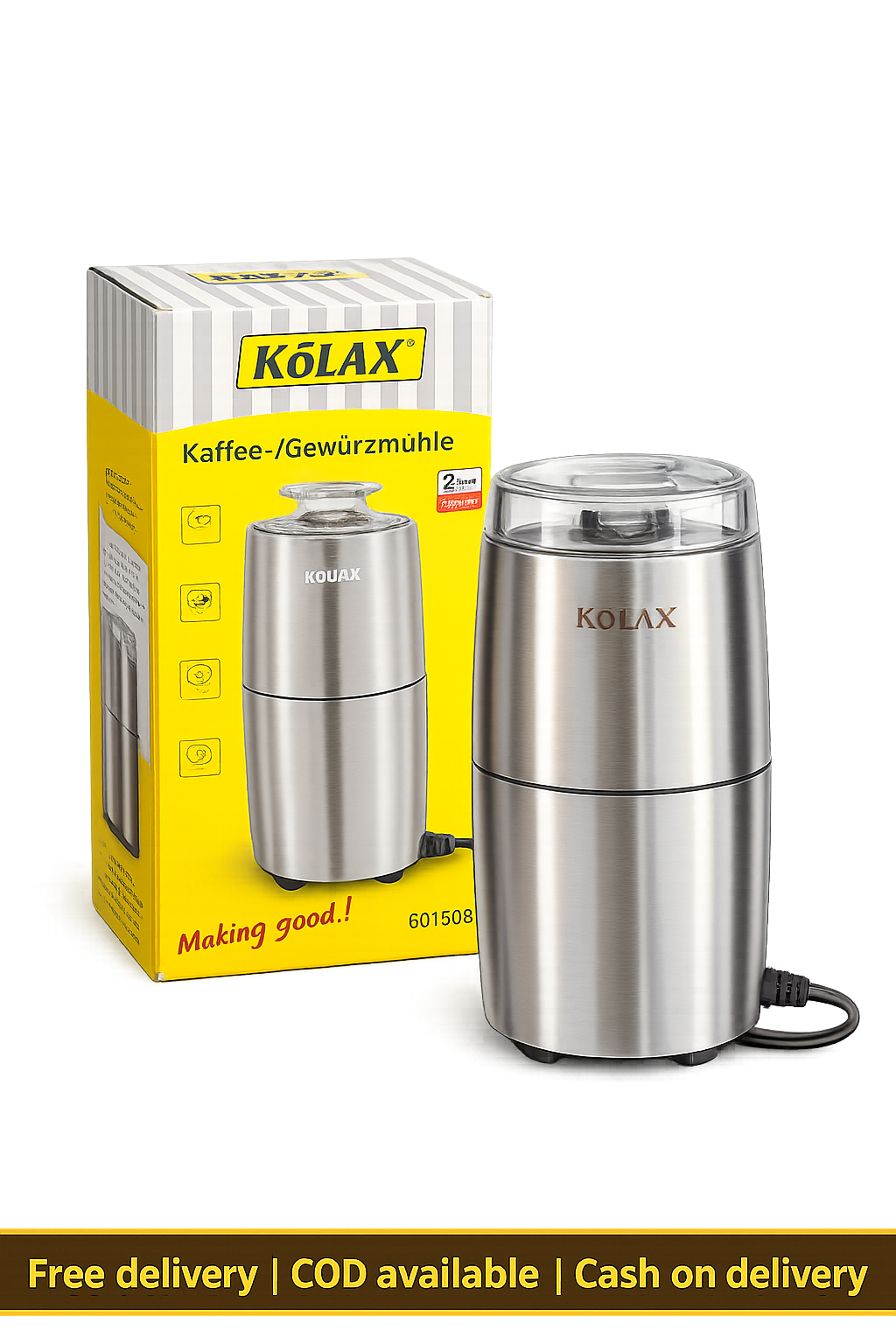 KÖLAX Electric Coffee & Spice Grinder – Stainless Steel Coffee Bean, Dry Spice & Herb Grinder | Powerful Motor | One-Touch Operation