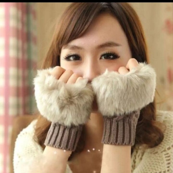 women Gloves stylish Hand Winter warm Half Finger mitten Ladies woolen Gloves