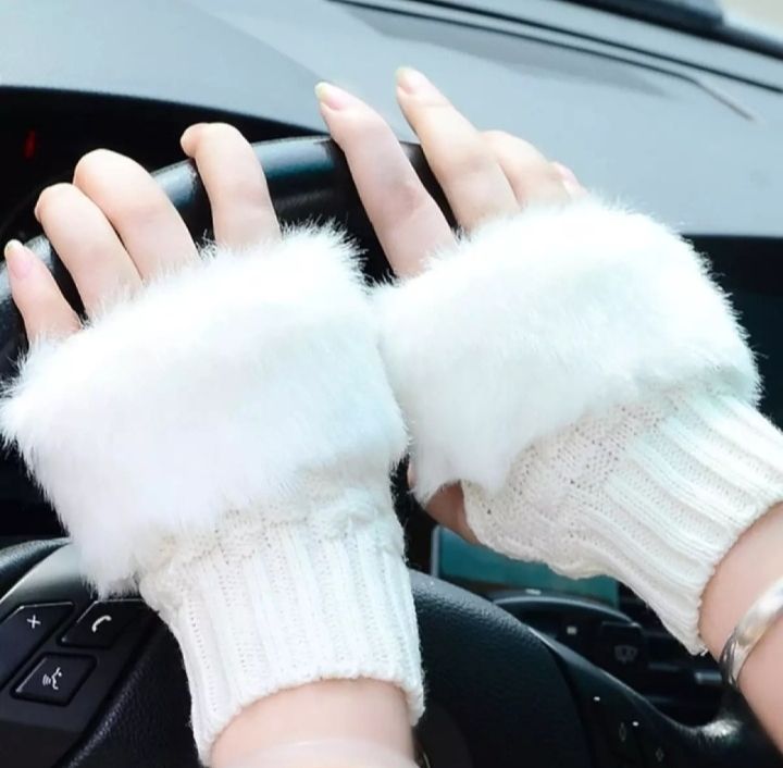 women Gloves stylish Hand Winter warm Half Finger mitten Ladies woolen Gloves
