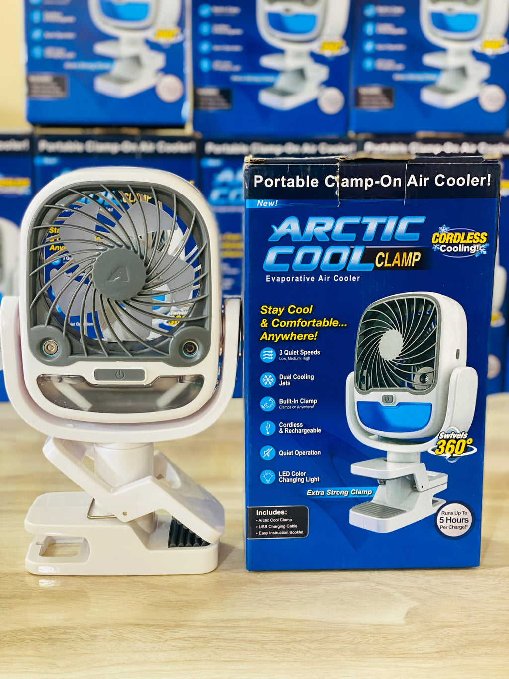 2 in 1 Arctic Cool Clamp Cordless Air Cooler