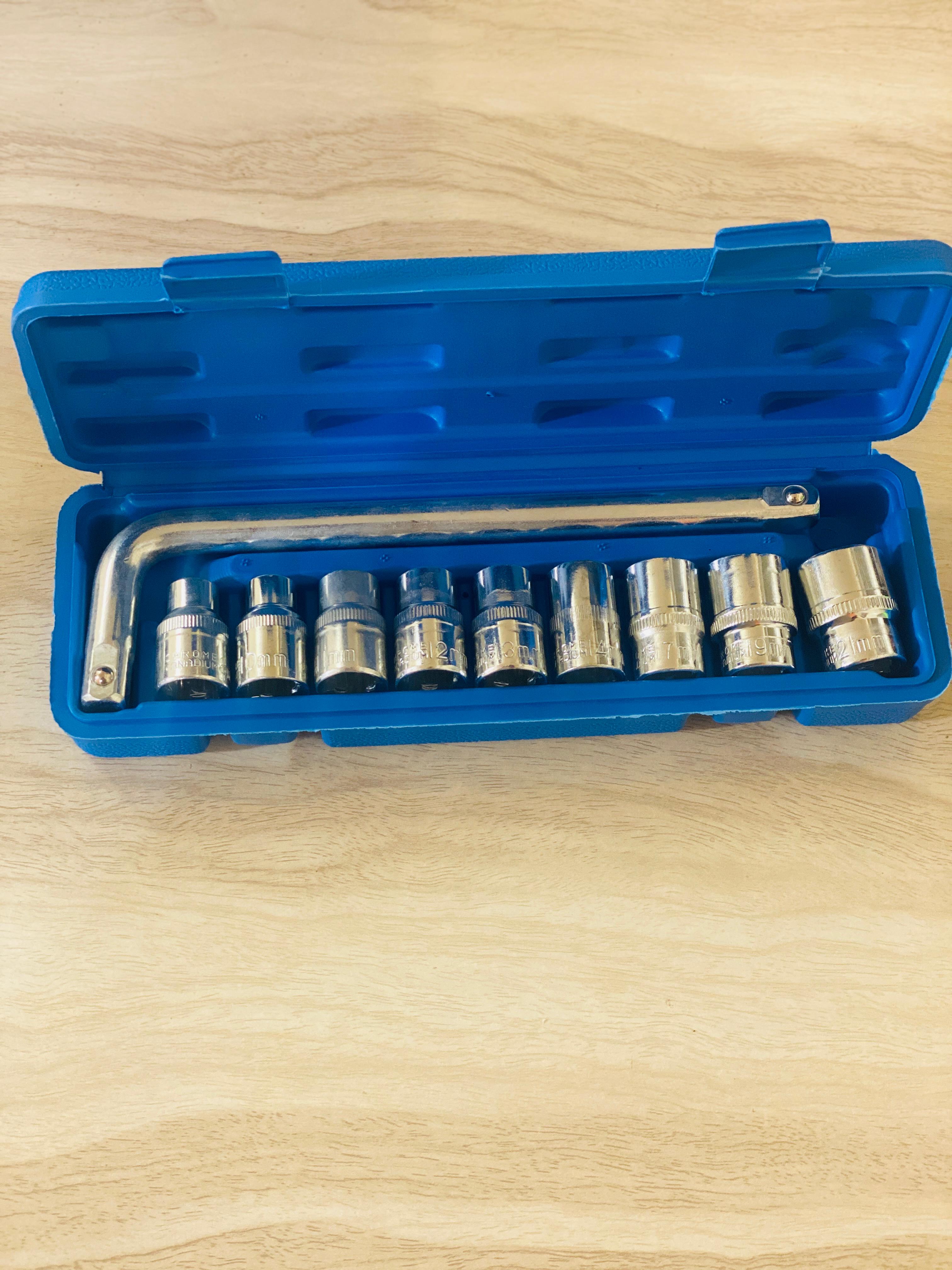 10Pcs L Shaped Handle Chrome Vanadium Socket Wrench Spanner Set With Box Spanner