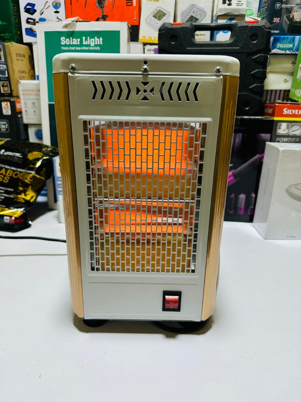 Standing solo Heater with Wheel, 5-Sided Heating, Multifunctional Outdoor Heater with Temperature Adjustment, Electric Heater for Garden Party,White (Gold)