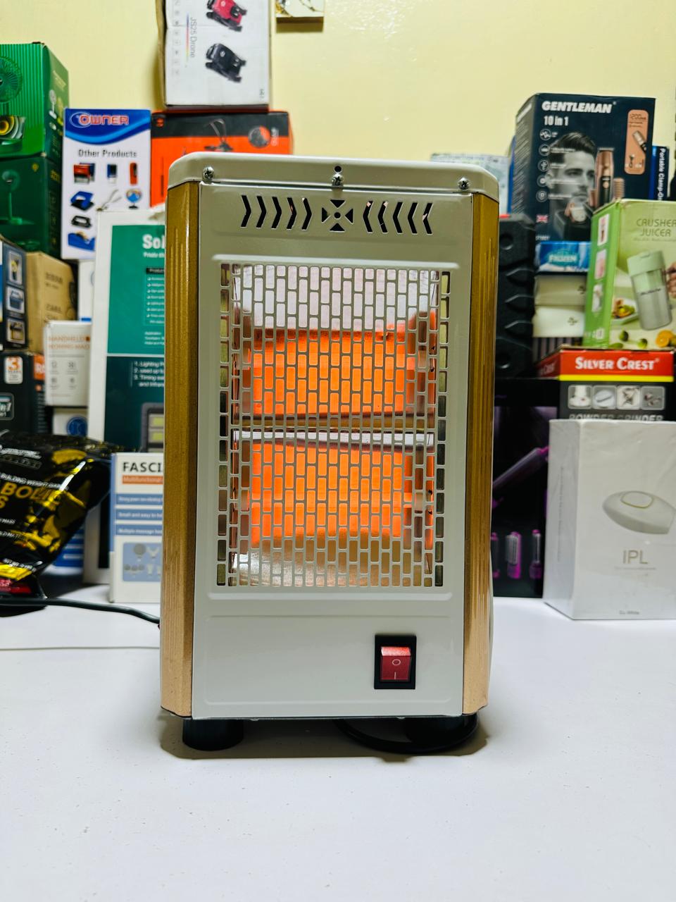 Standing solo Heater with Wheel, 5-Sided Heating, Multifunctional Outdoor Heater with Temperature Adjustment, Electric Heater for Garden Party,White (Gold)