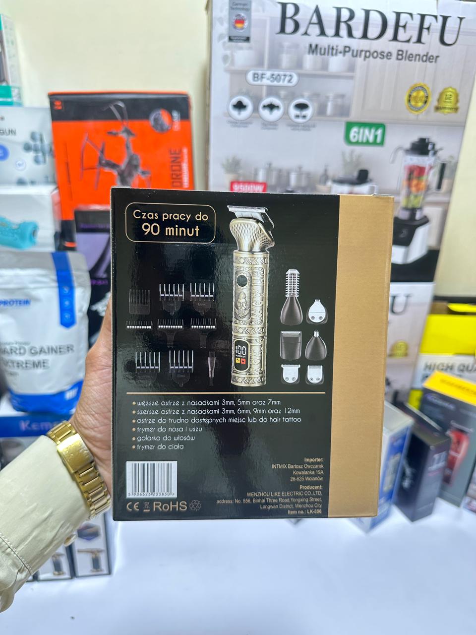 Trymer 7‑in‑1 Professional Grooming Kit – Stainless Steel, LED Display, 90 min Runtime, Travel Lock
