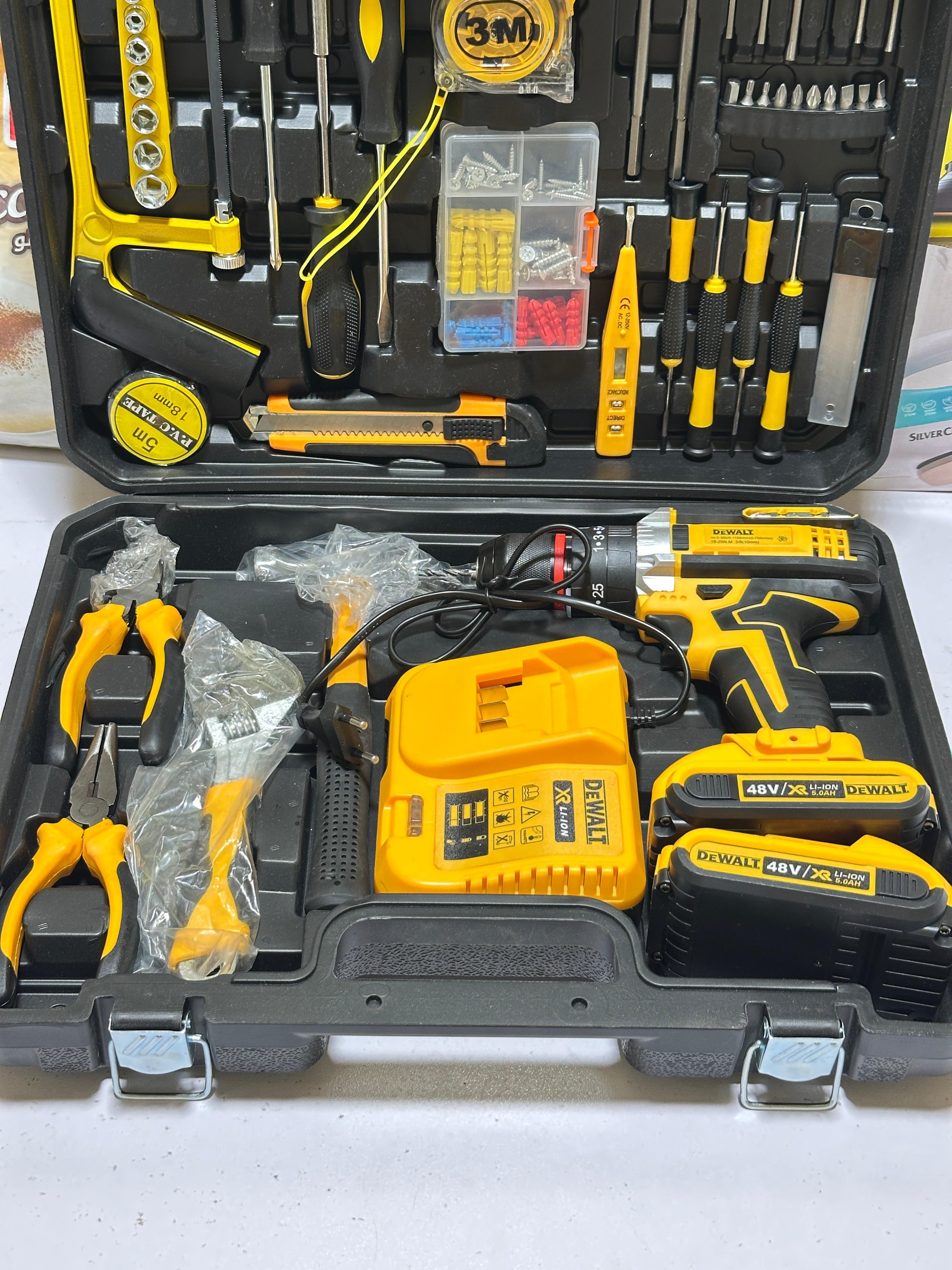 Origianl Dewalt 117 pcs Drill Machine kit | Rechargeable | 2 Batteries | 48V