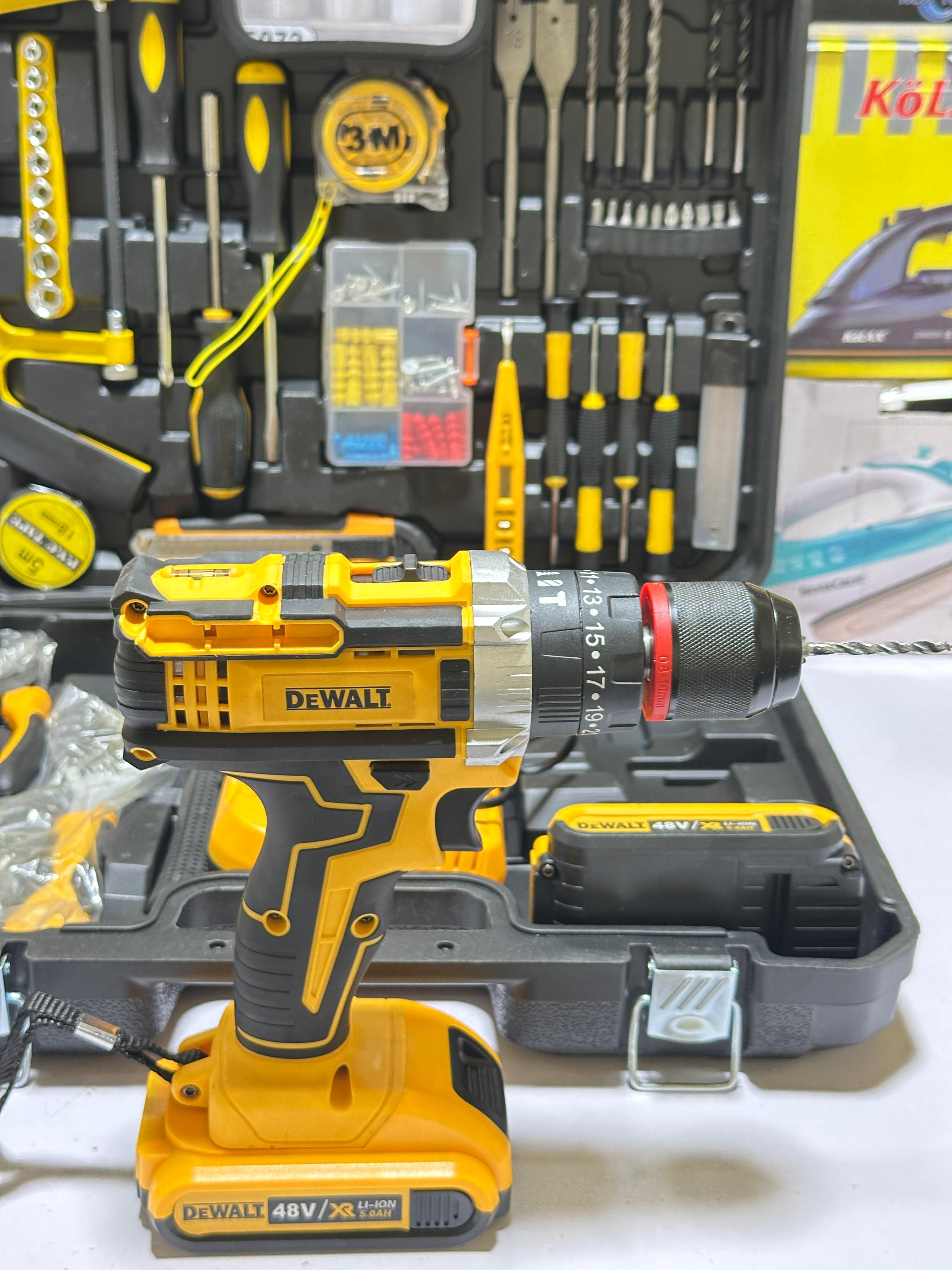 Origianl Dewalt 117 pcs Drill Machine kit | Rechargeable | 2 Batteries | 48V