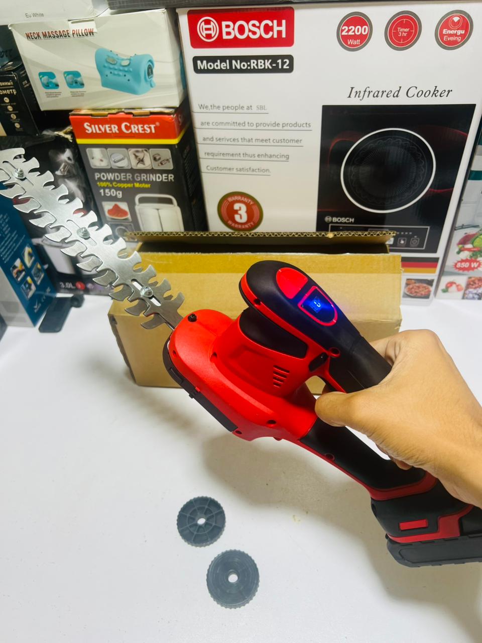 2-in-1 Electric Hand Held Grass Shear, Small Hedge Trimmer Shrubbery Clipper Cordless Battery Powered Rechargeable for Garden and Lawn.
