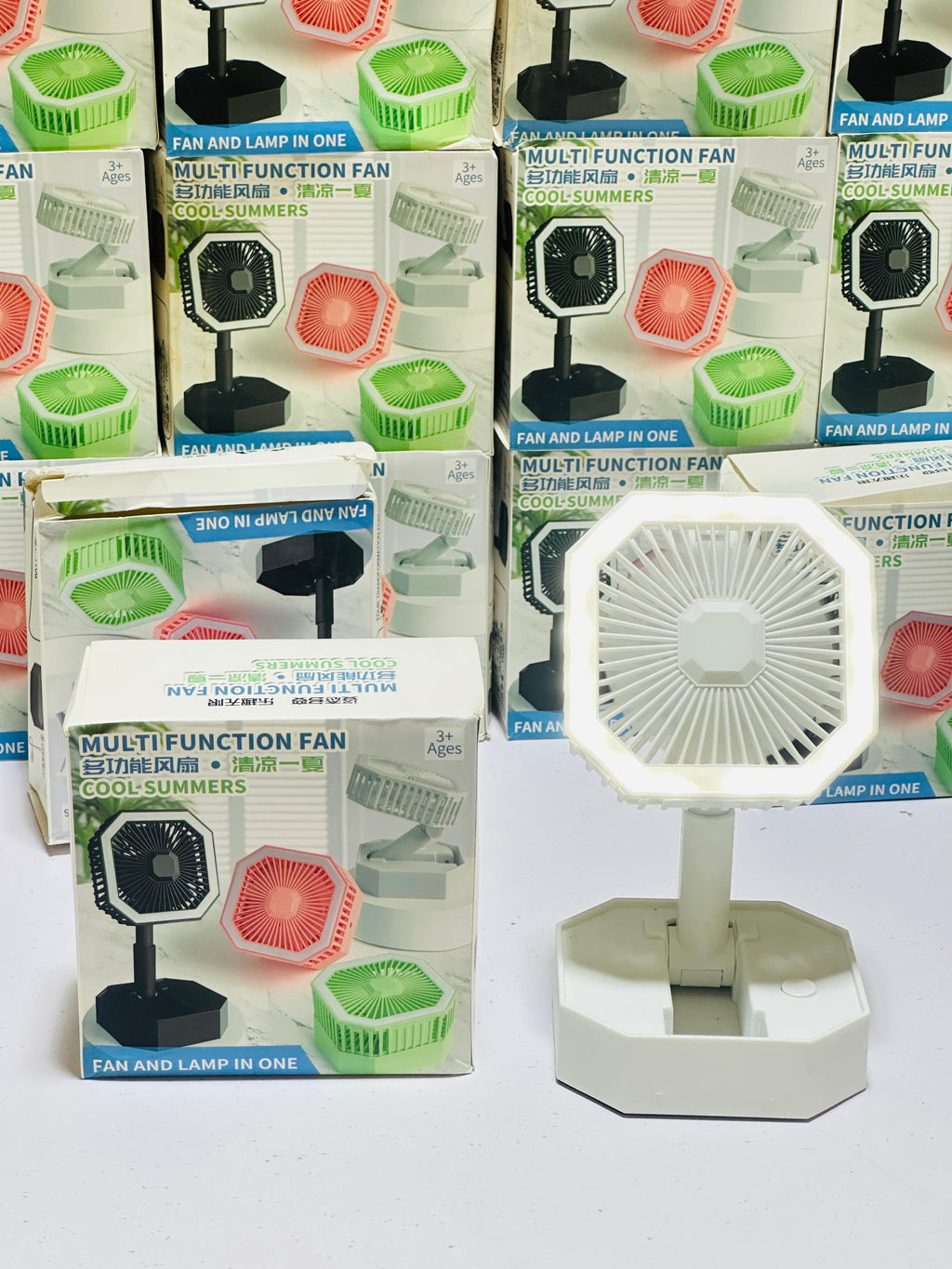 2 in 1 Light Retractable Fan | Fan + Lamp | Rechargeable with long lasting battery