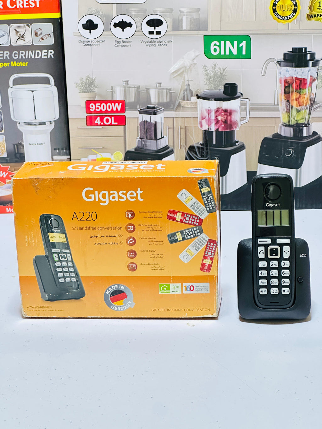 Gigaset A220 Trio Cordless Phone with 200 Hrs Standby, 50M Indoor-300M Outdoor Range, Internal-External Call Transfer, Speakerphone, 80 Contact Storage, Made in Germany