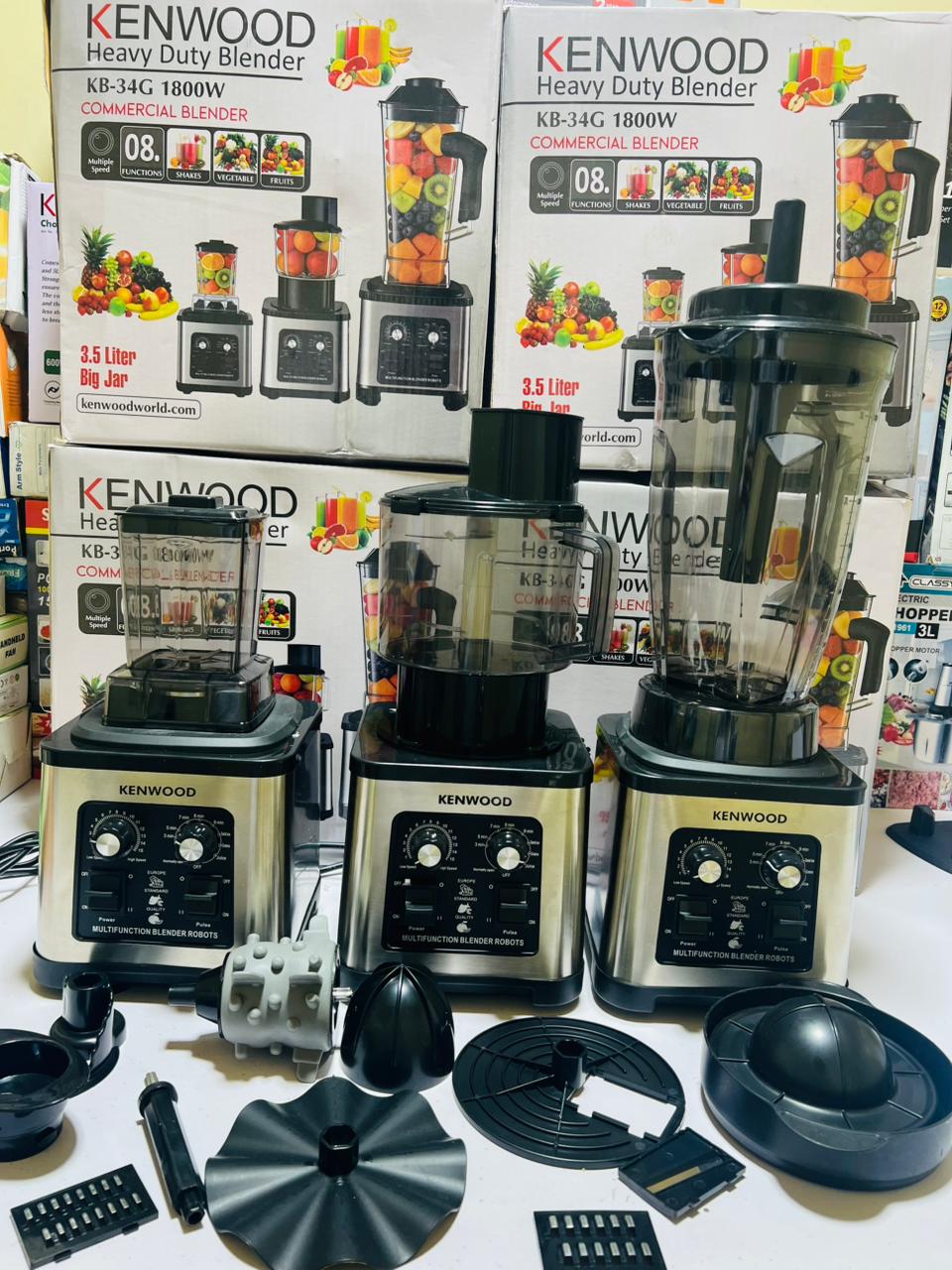 Kenwood 8 in 1 Multifunctional Blender Commercial Heavy Duty Blender KB-34G 1800W High Performance Power Blender 3.5L Jug 2000ml Chopper and 700ml Grinder