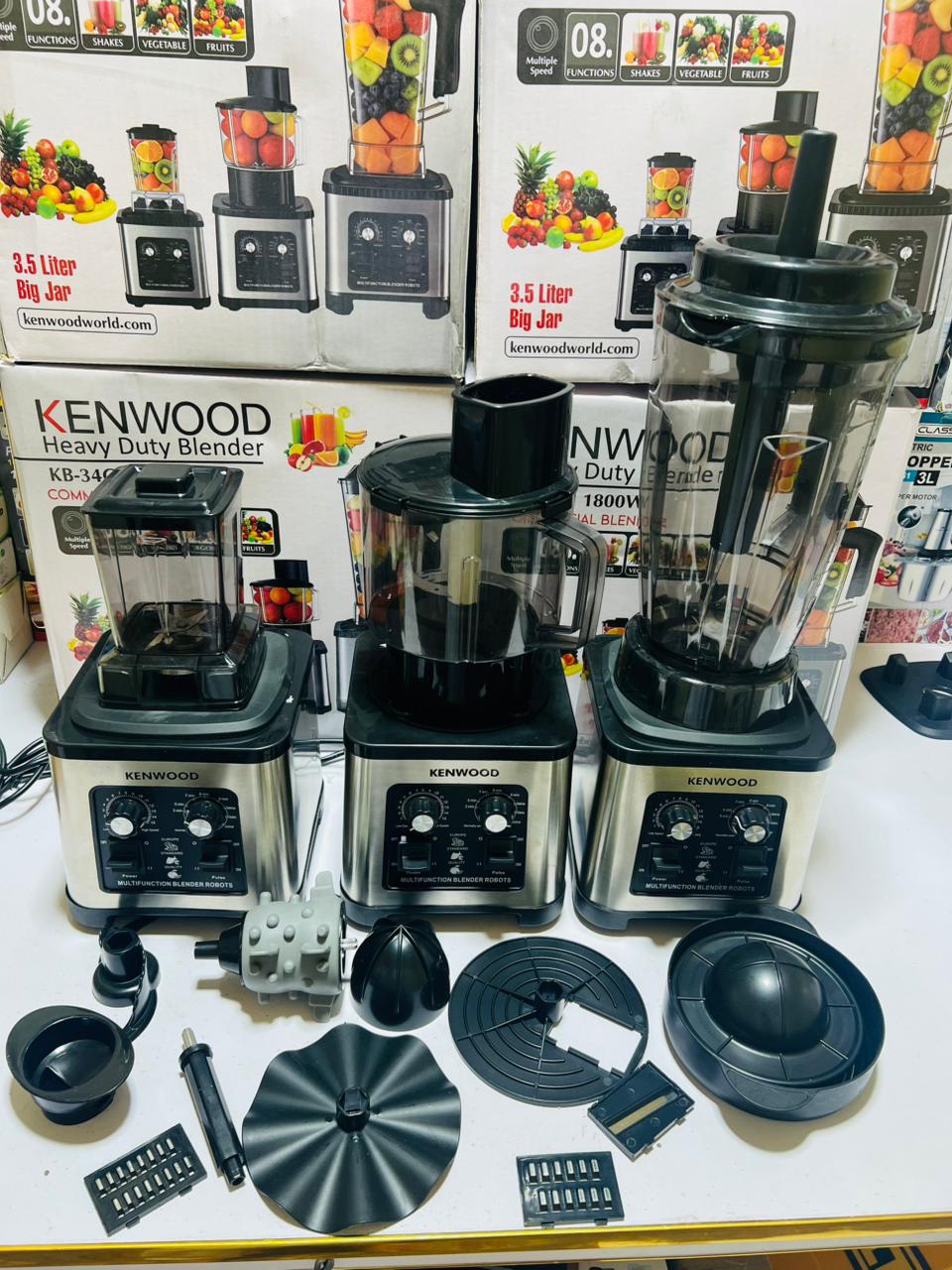 Kenwood 8 in 1 Multifunctional Blender Commercial Heavy Duty Blender KB-34G 1800W High Performance Power Blender 3.5L Jug 2000ml Chopper and 700ml Grinder