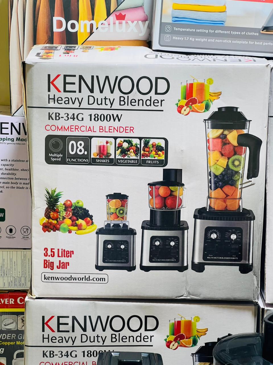 Kenwood 8 in 1 Multifunctional Blender Commercial Heavy Duty Blender KB-34G 1800W High Performance Power Blender 3.5L Jug 2000ml Chopper and 700ml Grinder