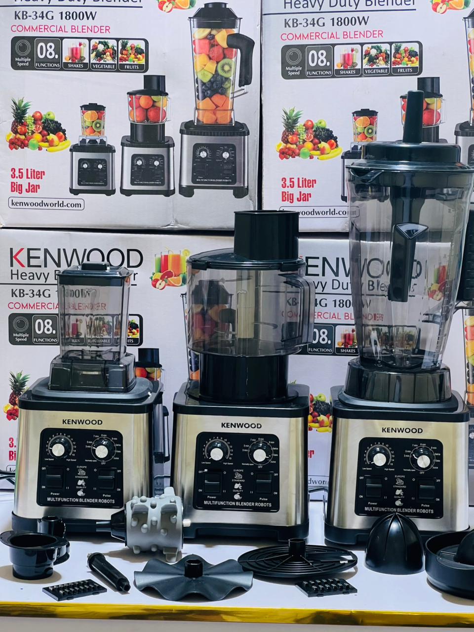 Kenwood 8 in 1 Multifunctional Blender Commercial Heavy Duty Blender KB-34G 1800W High Performance Power Blender 3.5L Jug 2000ml Chopper and 700ml Grinder
