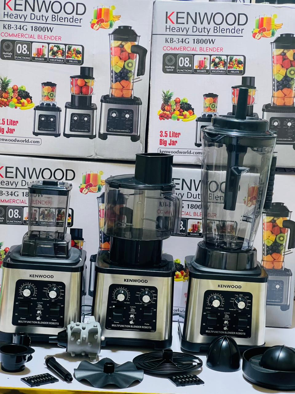 Kenwood 8 in 1 Multifunctional Blender Commercial Heavy Duty Blender KB-34G 1800W High Performance Power Blender 3.5L Jug 2000ml Chopper and 700ml Grinder