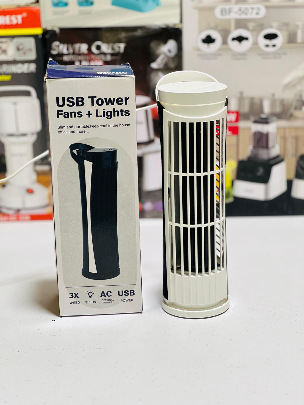 Portable 2 Speed USB Desk Fan With LED Light Bladeless Safe And Quiet Table Tower Fan For Students And Office Workers