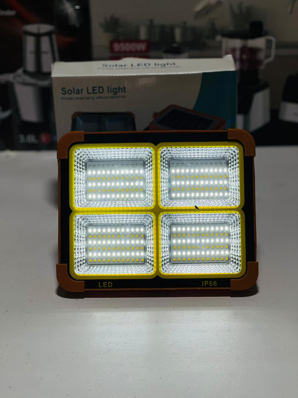 100W Rechargeable Solar LED Construction Site Light | Outdoor Waterproof PIR Motion Sensor Flood Light for Site + Power Bank Street & Warehouse