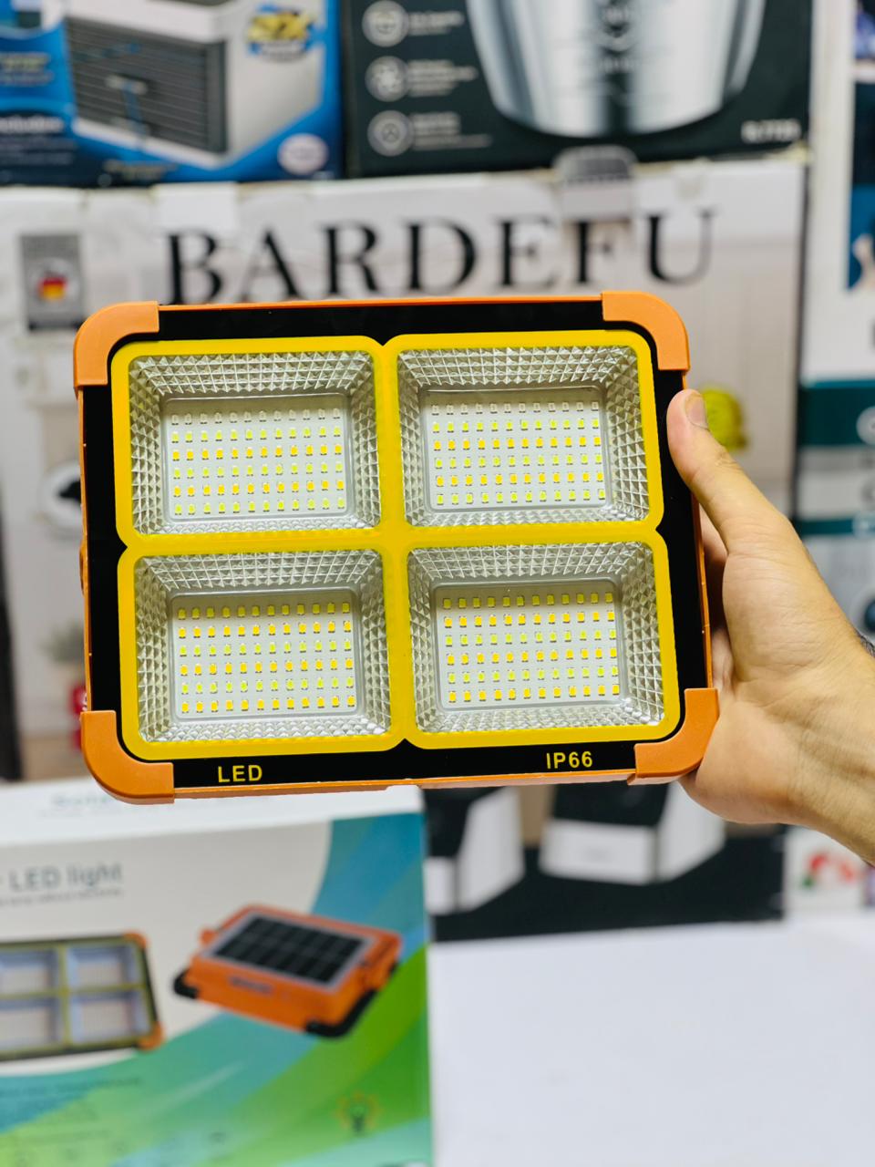 100W Rechargeable Solar LED Construction Site Light | Outdoor Waterproof PIR Motion Sensor Flood Light for Site + Power Bank Street & Warehouse