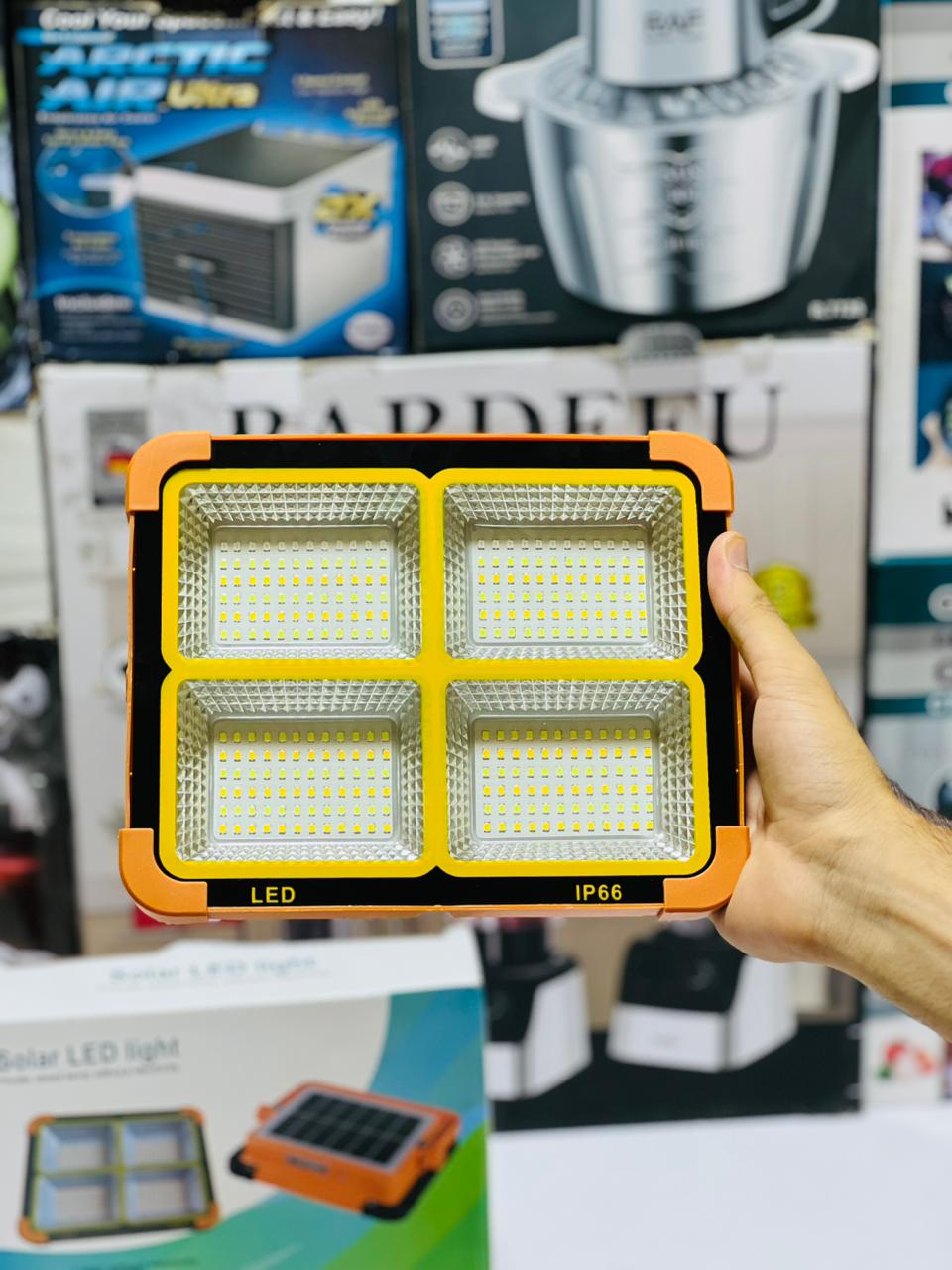 100W Rechargeable Solar LED Construction Site Light | Outdoor Waterproof PIR Motion Sensor Flood Light for Site + Power Bank Street & Warehouse