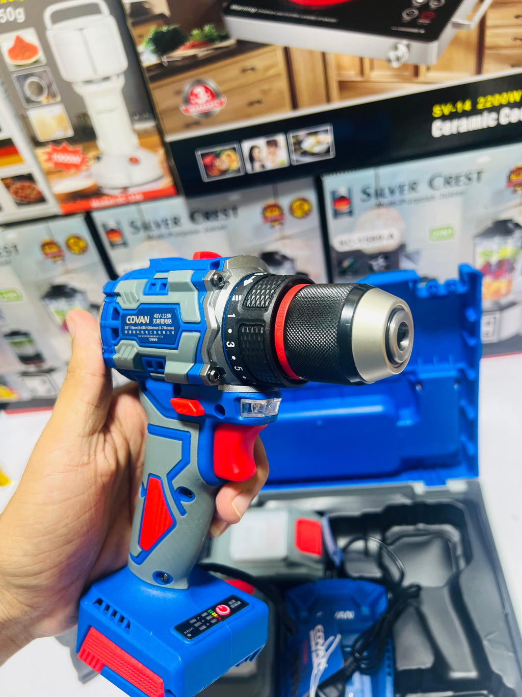COVAN  128V Brushless Power Drill 120Nm Cordless Hammer Drill Machine Electric Screwdriver 13mm Chuck Cordless Impact Drill