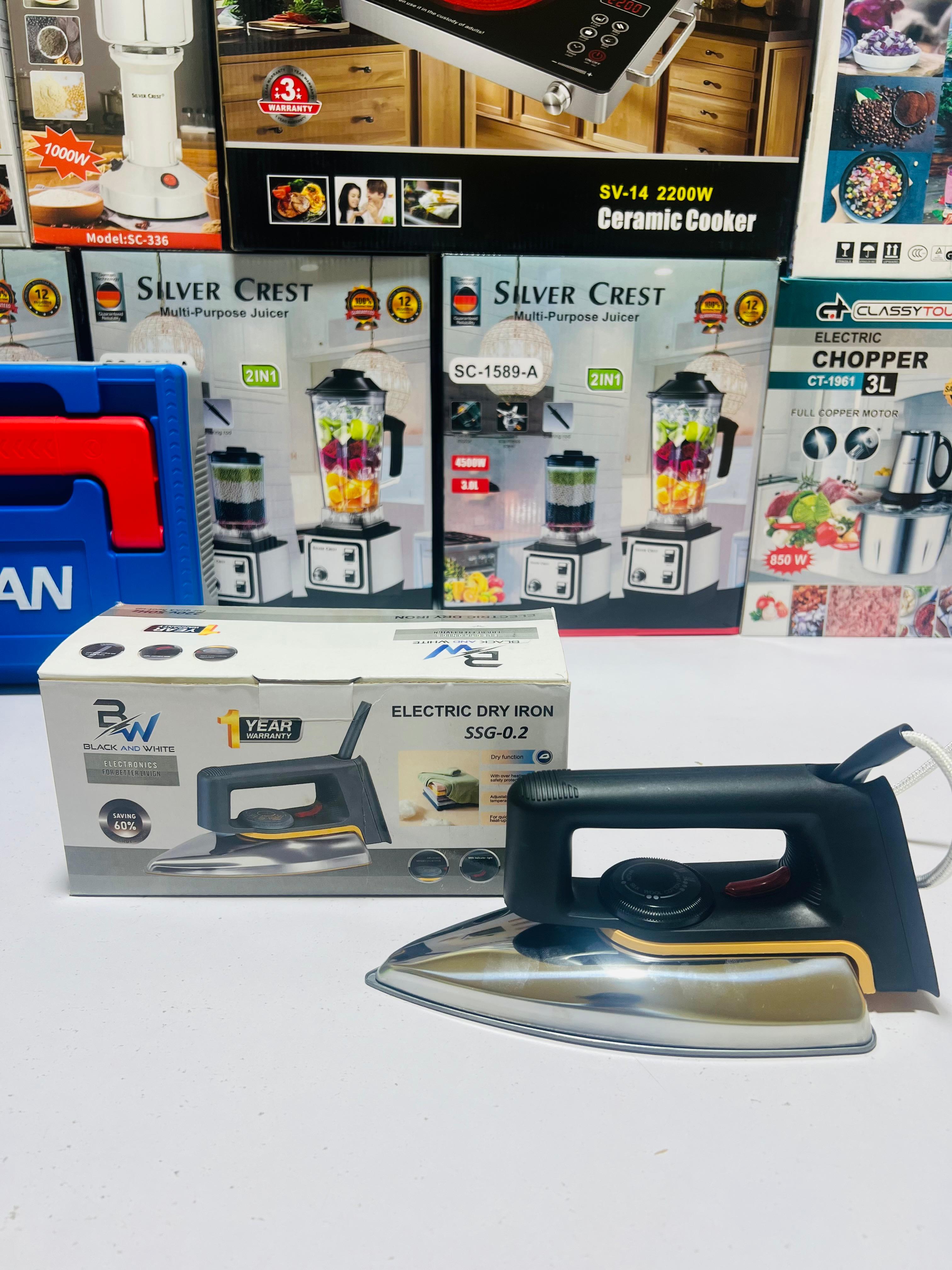 Black and White Electric Dry Iron  Model  SSg-0.2 - Automatic and Smart Size Electric Dry Iron - Complete 1 Years Warranty - Black