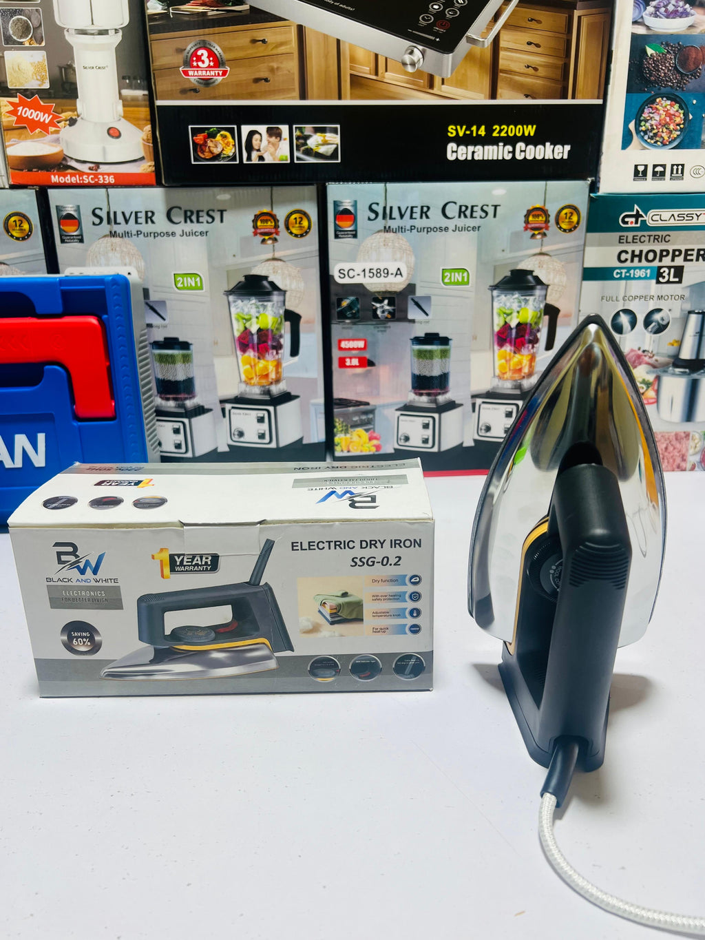 Black and White Electric Dry Iron  Model  SSg-0.2 - Automatic and Smart Size Electric Dry Iron - Complete 1 Years Warranty - Black