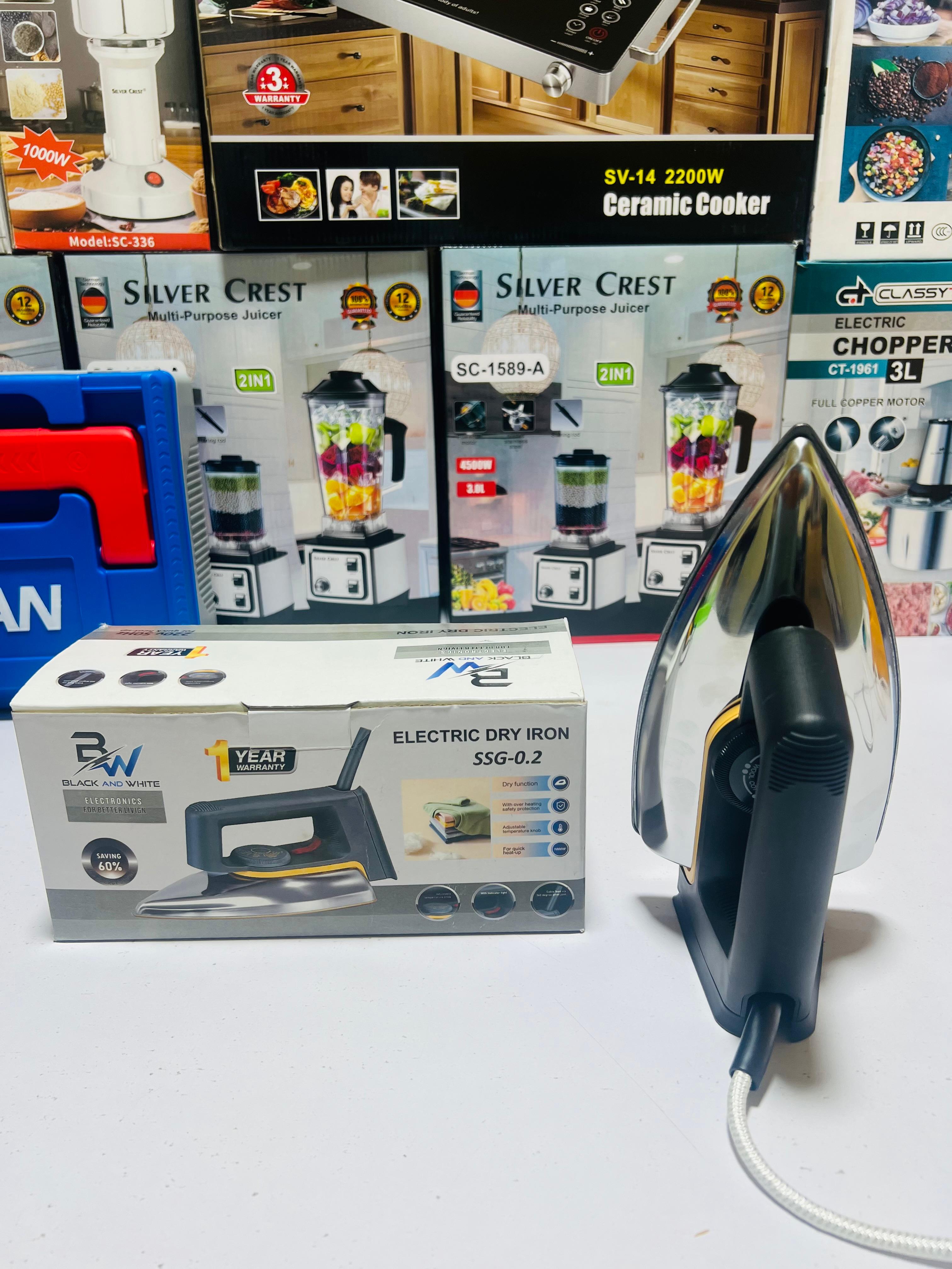 Black and White Electric Dry Iron  Model  SSg-0.2 - Automatic and Smart Size Electric Dry Iron - Complete 1 Years Warranty - Black